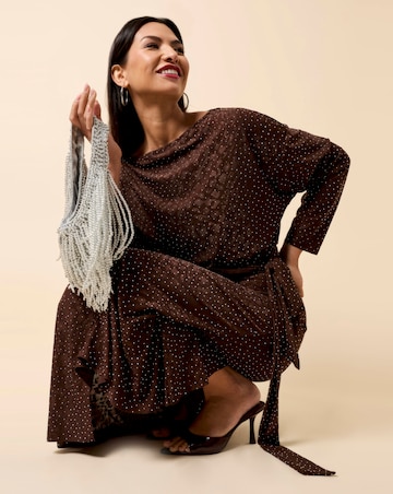 Little Mistress Chocolate Animal Texture Gem Wrap Midaxi Dress