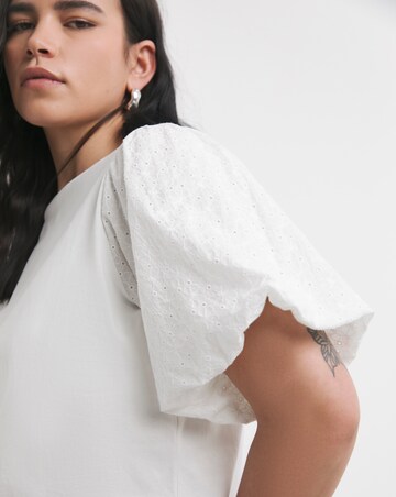 Simply Be White Broderie Sleeve Crew Neck T-Shirt
