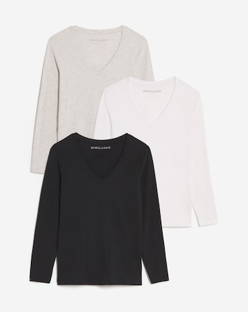 Pure Cotton 3 Pack The V Neck Long Sleeve T-Shirt