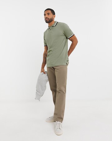 Tipped Pique Polo Long- Khaki