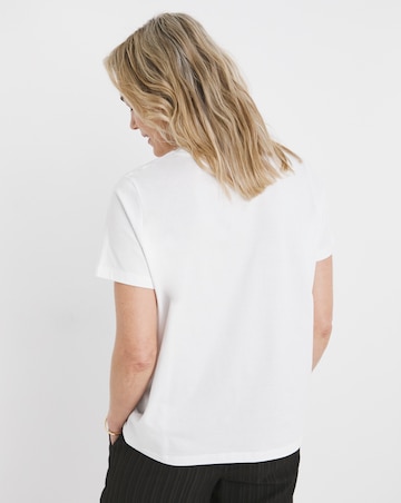 Pure Cotton White Crew Neck Embroidered Placement T-Shirt