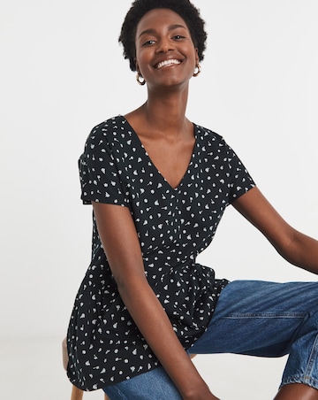 Pure Cotton V Neck Peplum Side Panel Top