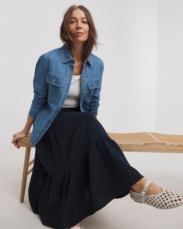 Pure Cotton Textured Tiered Midi Skirt