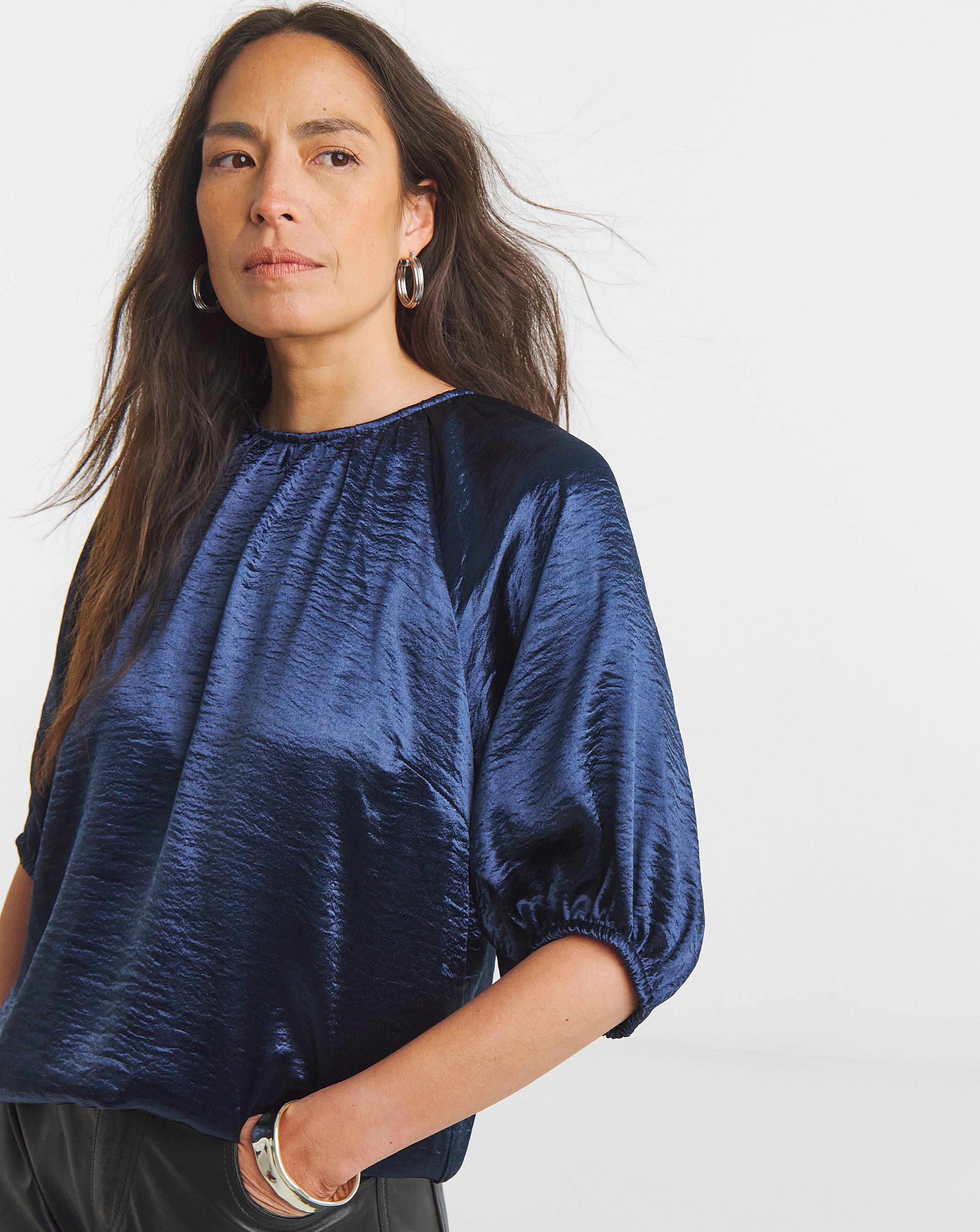 mare ネイビー Soft Volume Puff Sleeve Blouse d01wj341705w.jpg
