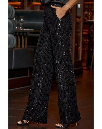 Sosandar Black Sequin Wide Leg Trousers