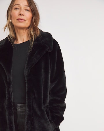 Black Plush Faux Fur Coat