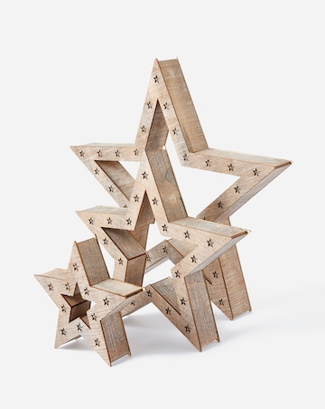Light Up Wooden Stars - Set of 3