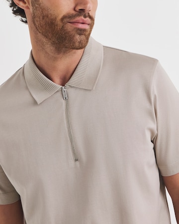 Folio Mercerised Supima Cotton Zip Neck Polo - Stone