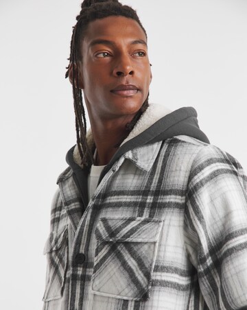 Hooded Borg Lined Check Overshirt