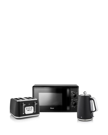 Swan Serenity Kettle, 4 Slice Toaster & Microwave Bundle Black