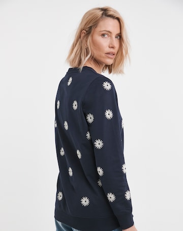 Pure Cotton Navy Daisy Embroidered Sweatshirt
