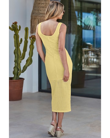 Sosandar Yellow Crochet Ring Detail Midi Dress