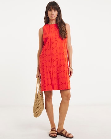 Pure Cotton Broderie Sleeveless Shift Dress