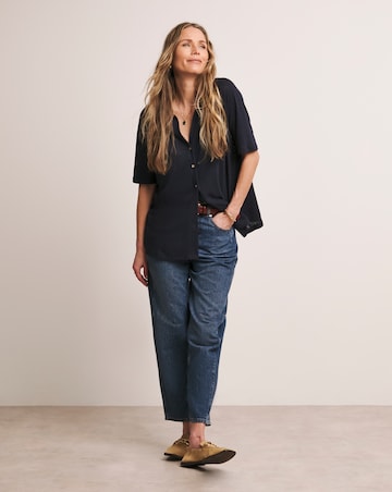 Anthology Collared Short Sleeve Button Front Linen Top