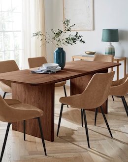 Oslo Panel End Dining Table with 6 Etta Faux Leather Chairs