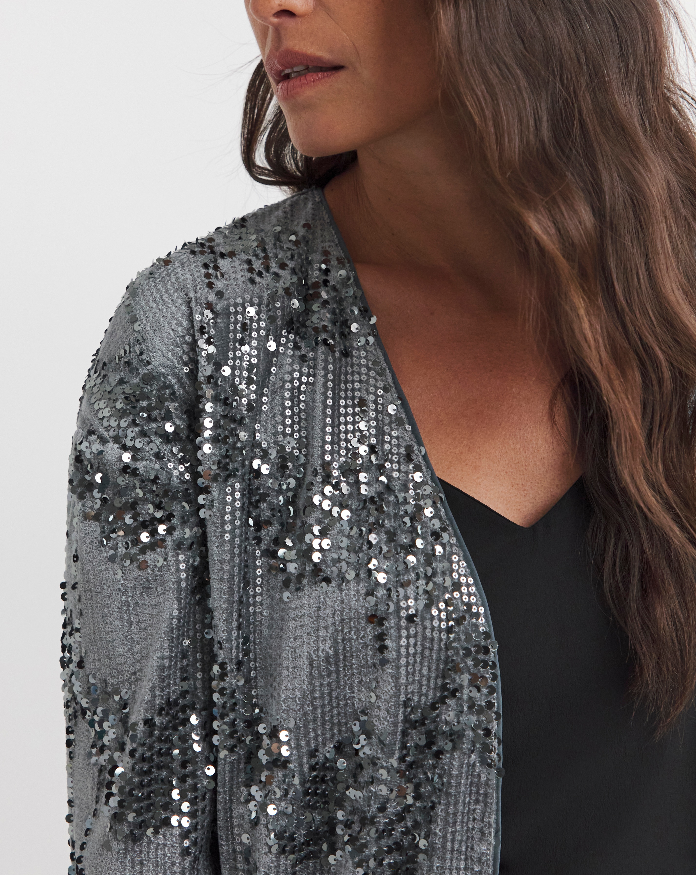 Grey Sequin Velvet Kimono | JD Williams