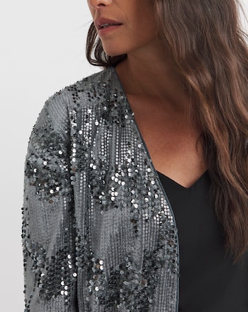 Grey Sequin Velvet Kimono