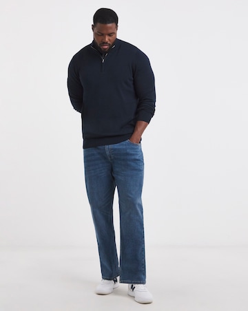 Dark Navy Cotton 1/4 Zip Funnel Knit Top