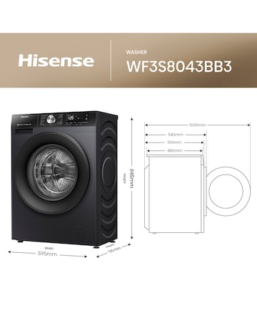 Hisense 3S Series WF3S8043BB3 WiFi-enabled 8kg 1400 Spin Washing Machine - Black