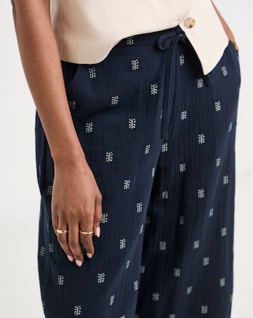 Pure Cotton Textured Cropped Wide Leg Culottes