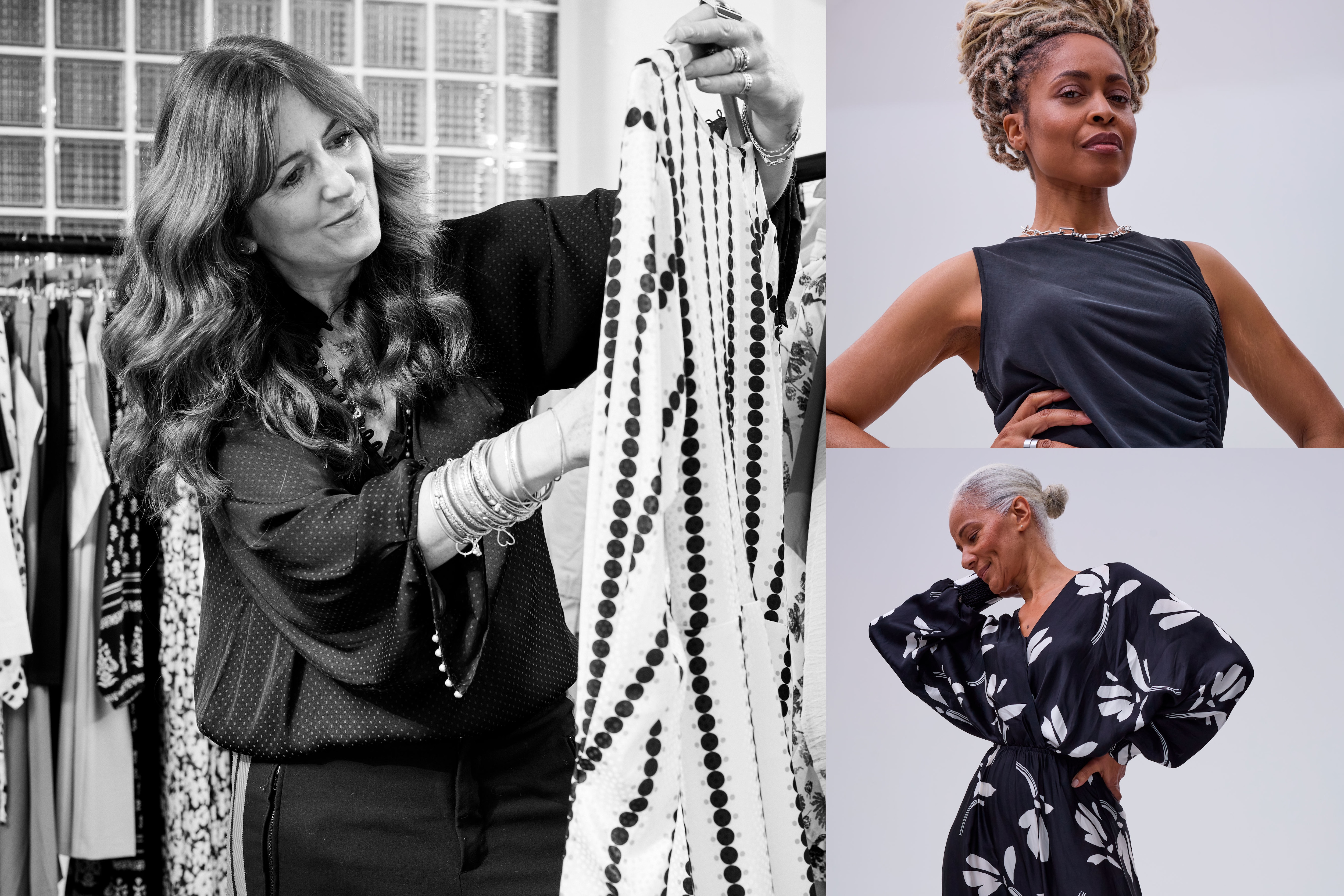 Montage of Shelly Vella and two models wearing items for the Shapeology collection