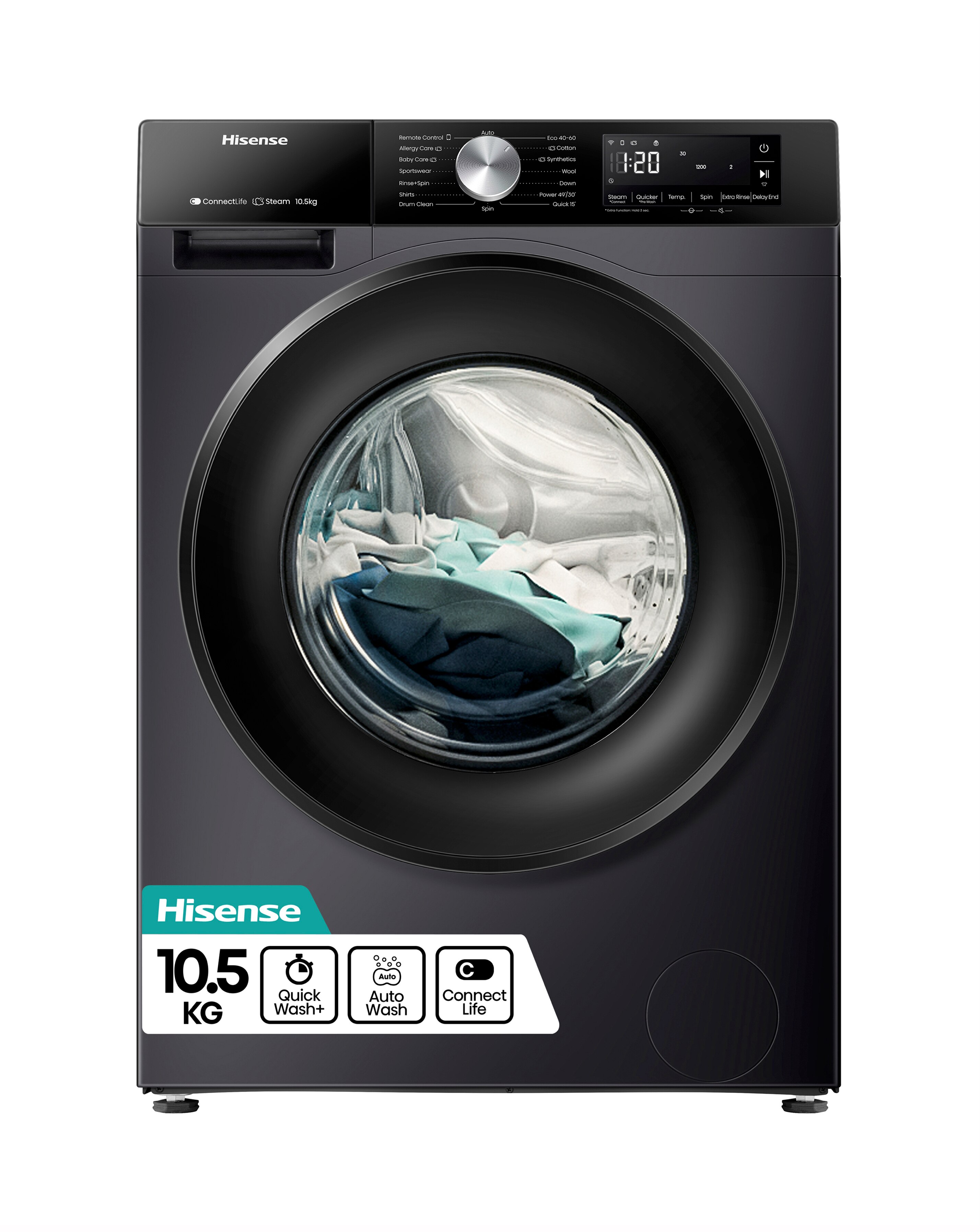 Hisense 3S Series WF3S1043BB3 WiFi-enabled 10kg 1400 Spin Washing Machine - Blac