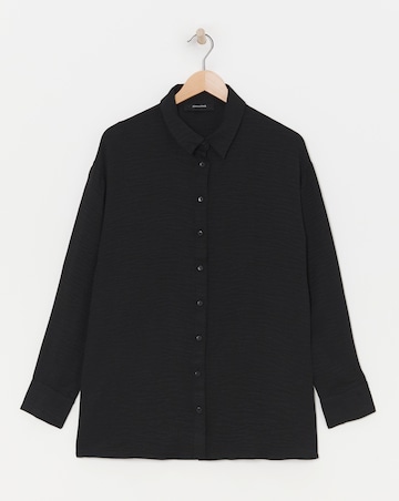Womens Textured Oversized Long Sleeve Shirt - Black