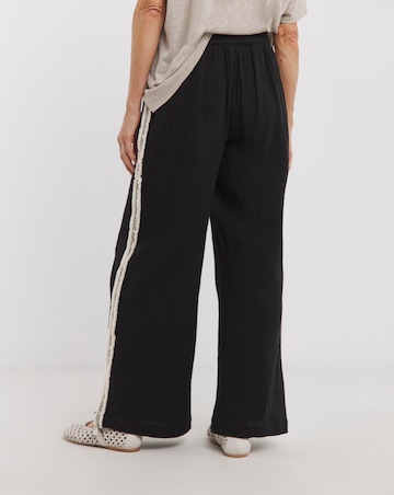 Pure Cotton Textured Trim Border Wide Leg Trousers