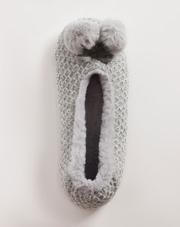 Ebony Pom Pom Ballerina Slippers Wide E Fit