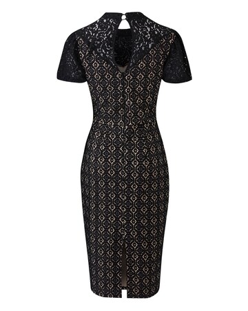 Black/Nude Puff Sleeve Lace Shift Dress