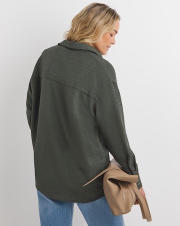 Womens Collar Detail Long Sleeve Blouse - Khaki