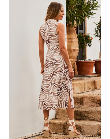 Sosandar Natural Zebra Print Sleeveless Jersey Shirt Dress