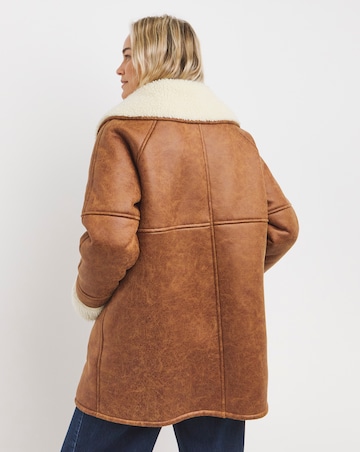 Tan Mid Length Shearling Jacket
