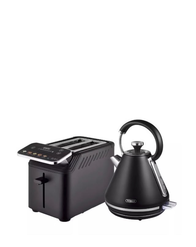 Tower Mirage 1.7L Variable Kettle Black and  2 Slice Digital Toaster Black