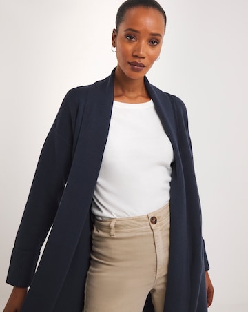 Navy Collar Detail Longline Coatigan