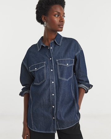 Pure Cotton Dark Blue Relaxed Denim Shirt