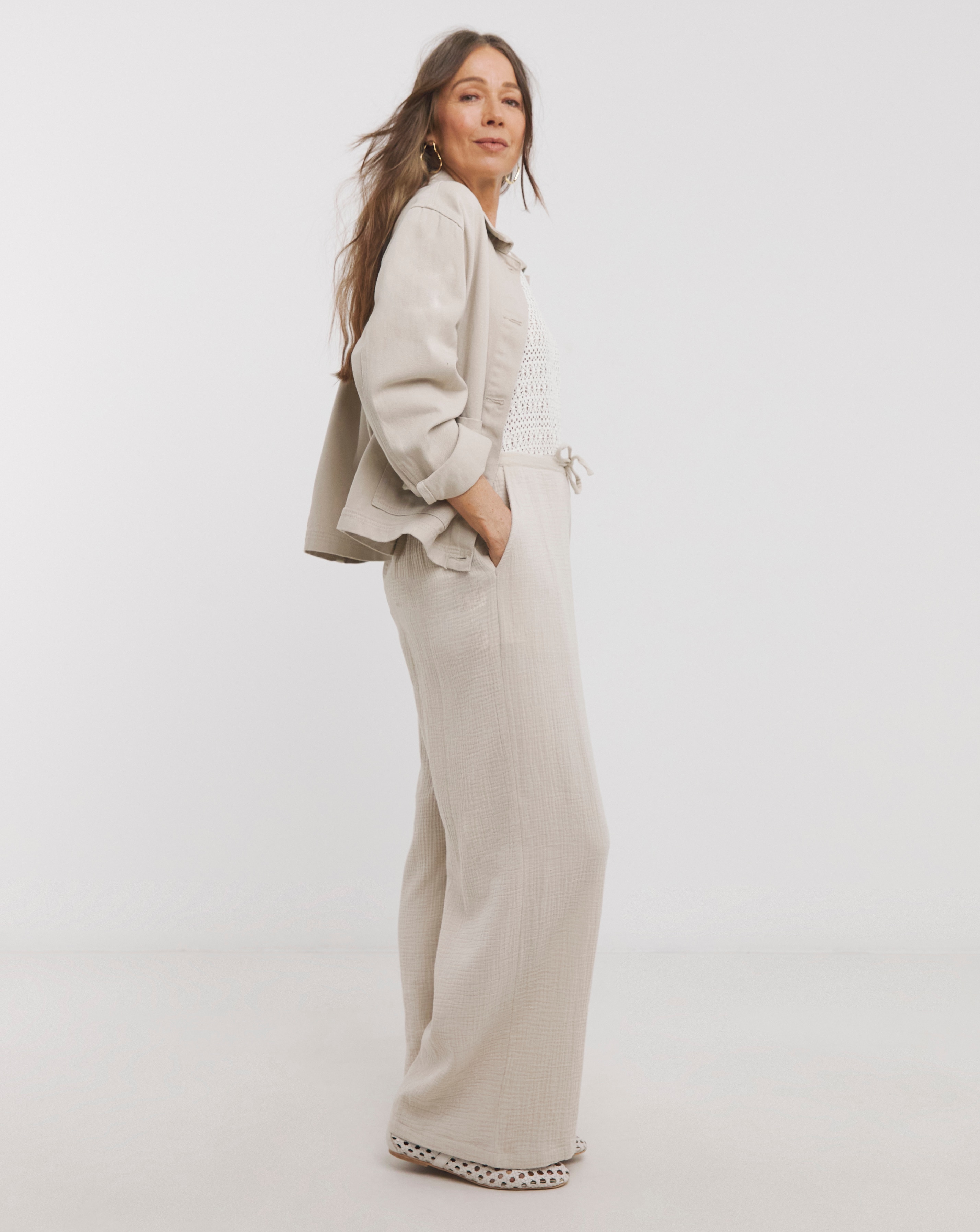 Cool Stone Linen Mix Wide Leg Trousers | JD Williams