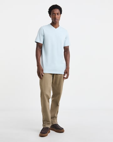 Pure Cotton V-Neck T-shirt Long - Blue