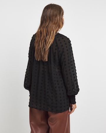 Womens Dobby Long Sleeve Blouse - Black