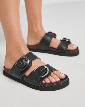 Hanoi Leather Double Buckle Footbed Sandals - Wide Fit (E)