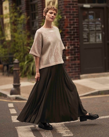 Khaki Pleated Jersey Skirt