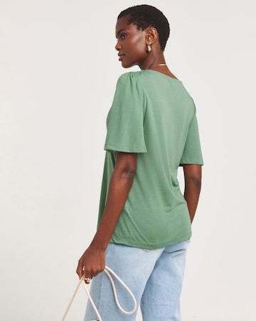 Mineral Green V Neck Angel Sleeve Top
