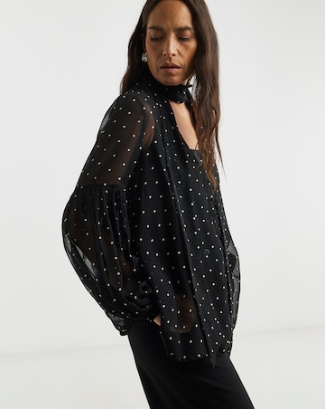 Georgette Collarless Tie Detail Blouse