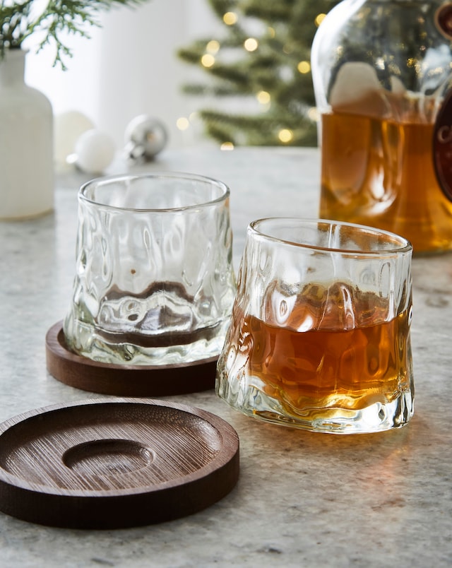 Rotating Whisky Glasses with Coaster - Set of 2