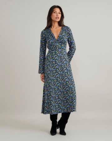 Nobody's Child Lydia Midi Dress Blue and Yellow Ditsy Floral