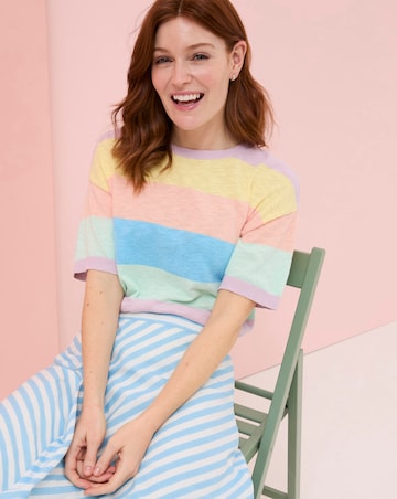 FatFace Sorbet Linen Stripe Short Sleeve Jumper