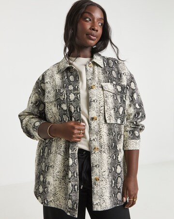 Simply Be Black Snake Print Utility Shacket