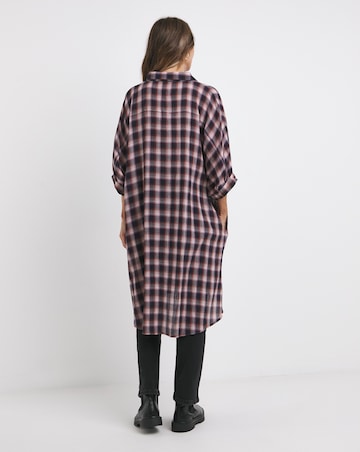 Crinkle Check Oversized Shirt Dress