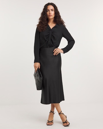 Black Stretch Midaxi Satin Slip Skirt
