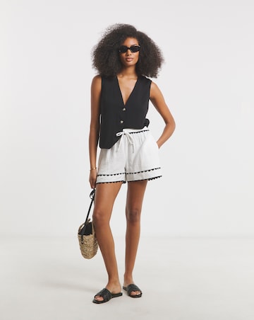 Simply Be Ivory Trim Detail Tie Waist Cheesecloth Shorts